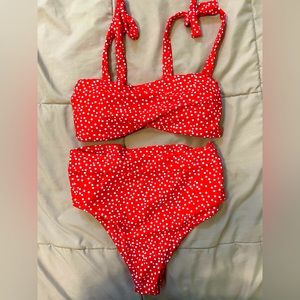SHEIN shoulder tie two piece polka dot bikini